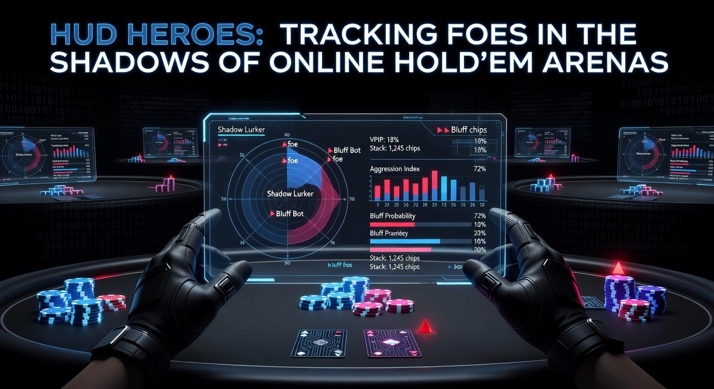 Bildschirm mit HUD-Overlay über einem Online-Poker-Tisch, das Statistiken von Gegnern anzeigt