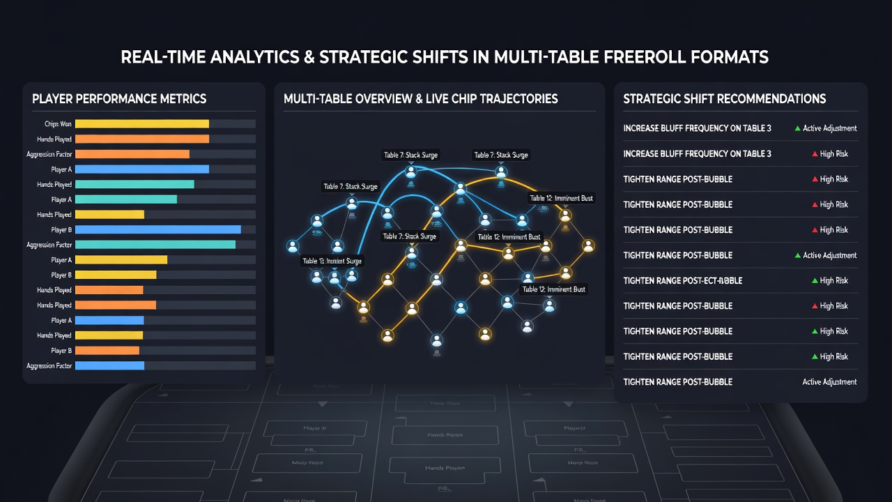 Spieler-Interface mit Echtzeit-Analytics-Dashboard während eines Multi-Table-Freerolls