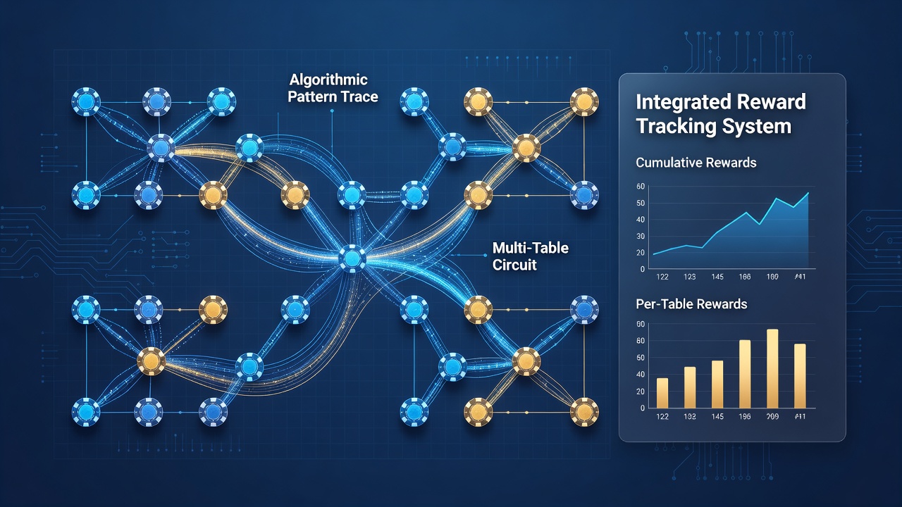 Darstellung von algorithmischen Mustern in Multi-Table Hold'em-Circuits mit integrierten Tracking-Systemen